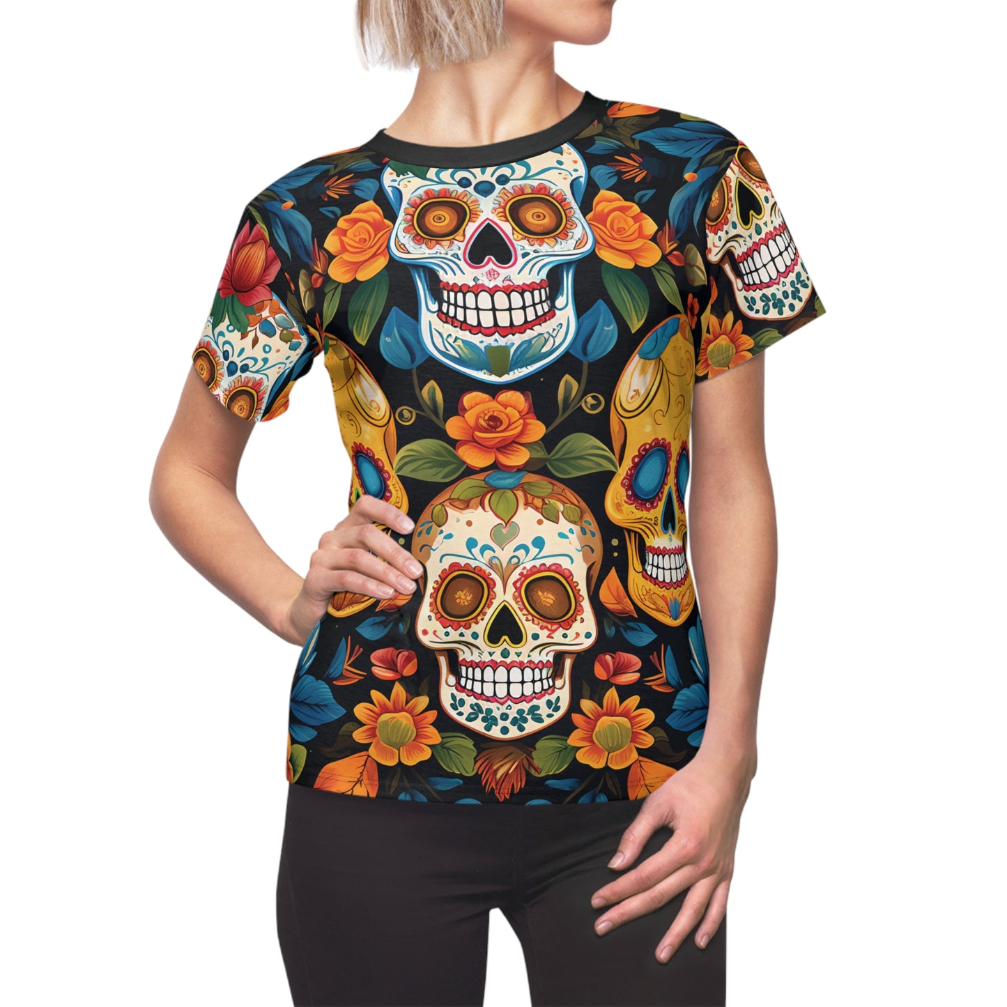 Mexican Calaveras Sugar Skulls And Flowers T-Shirt